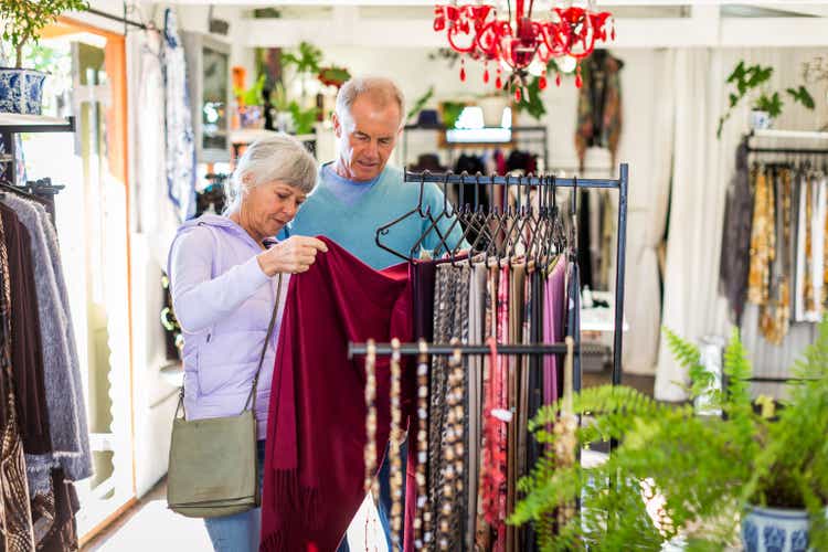 Senior couple shopping in a clothes store