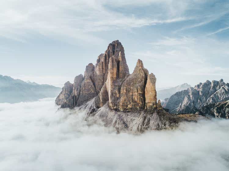 Aerial shot of Tre Cime Di Lavaredo, Italy