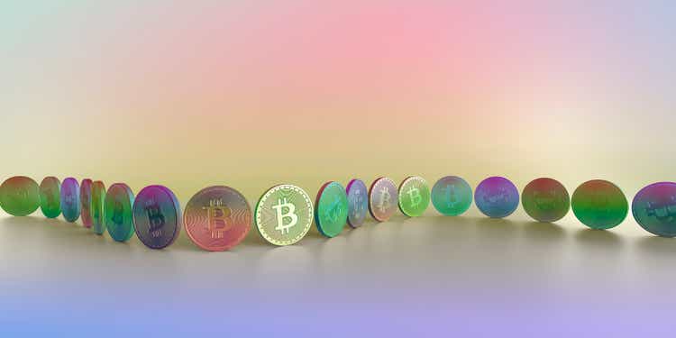 Row of Multi-Coloured Bitcoin