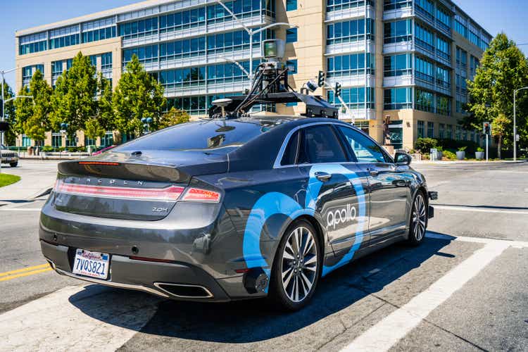 Apollo self driving vehicle performing tests on the streets of Silicon Valley