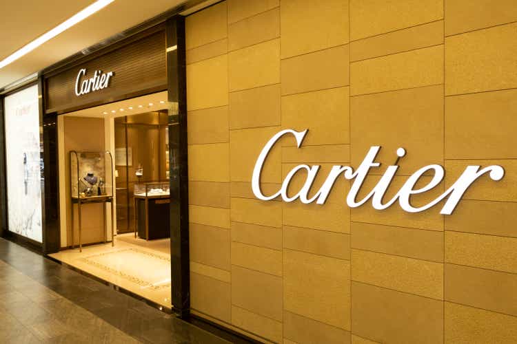View of Cartier front store, French luxury unique collections of fine jewelry, watches, bridal sets, accessories and fragrances, at Narita International Airport, Chiba.