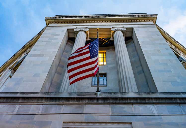 Facade Flags Justice Department Building Washington DC