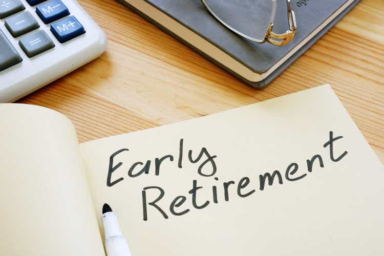 Business photo shows hand written text early retirement