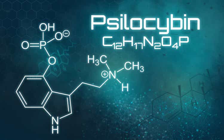 Chemical formula of Psilocybin on a futuristic background