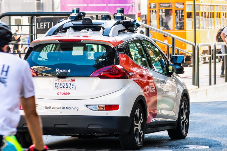 Cruise (owned by General Motors) self driving vehicle performing tests on the San Francisco"s streets