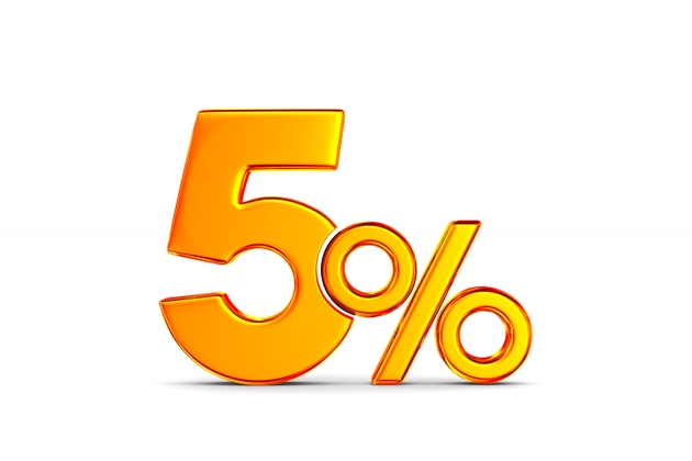 five percent on white background. Isolated 3D illustration