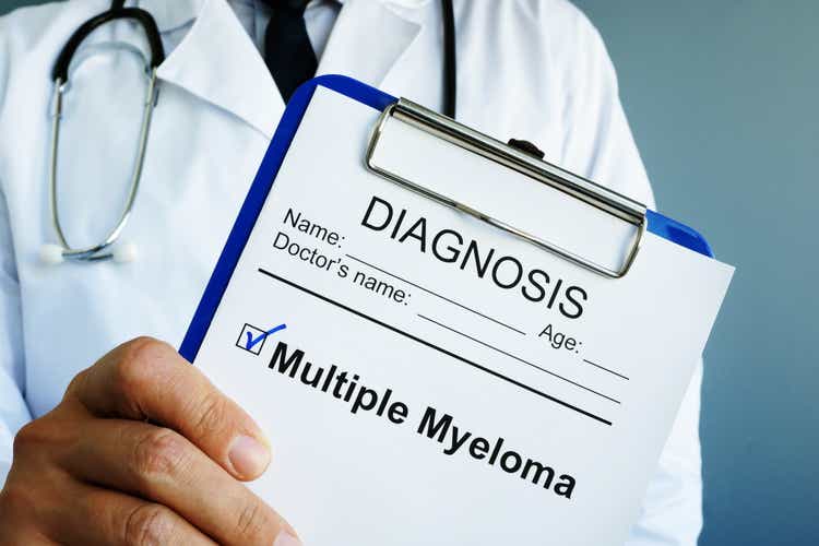 Doctor is holding diagnosis Multiple myeloma.