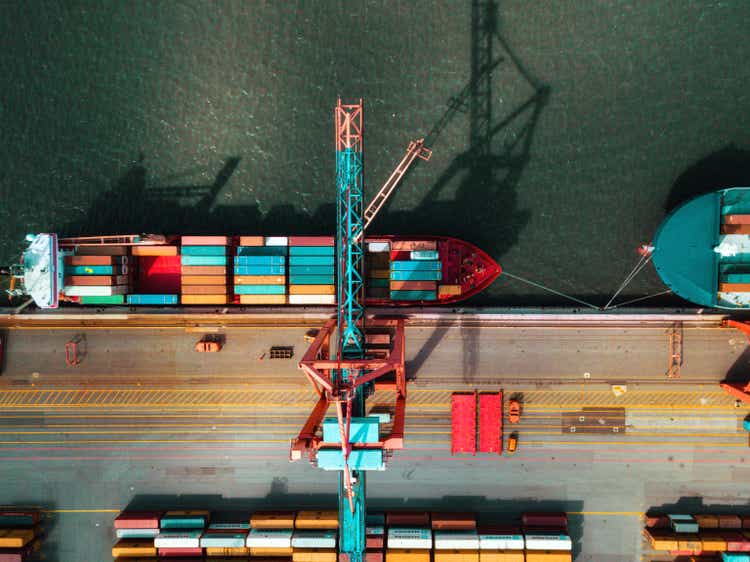 high angle view on Cargo crane container terminal