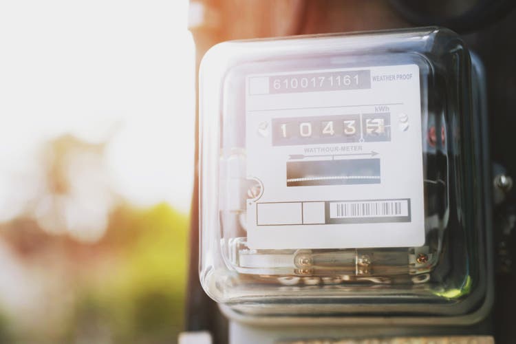 Electric power meter measuring power usage. Watt hour electric meter measurement tool at pole, outdoor electricity for use in home appliance monitor the home"s electrical energy consumption.