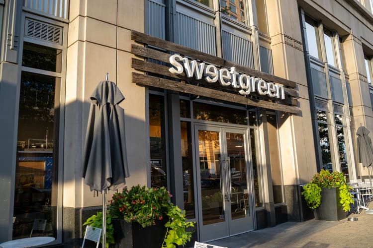 Exterior of Sweetgreen, a salad fast casual restaurant located in the Ballston neighborhood of Northern Virginia