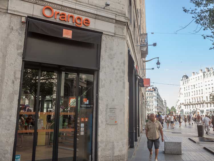 Orange logo in an Orange Shop in downtown Lyon. Orange S.A., formerly France Telecom S.A., is a French multinational telecommunications corporation