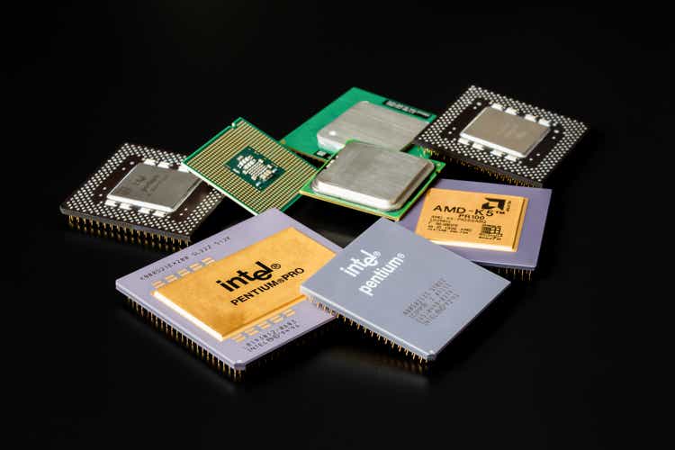 Microprocessors on a dark background