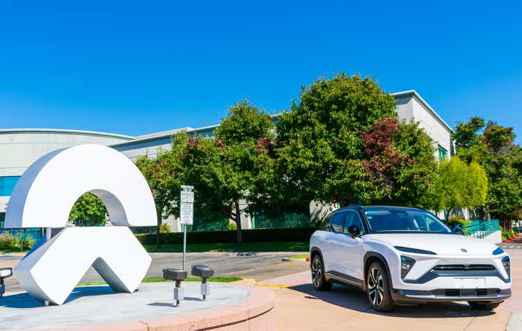 NIO ES6 electric SUV semi-autonomous car near company office