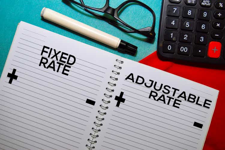 Fixed Rate and Adjustable Rate text on a book isolated on office desk.