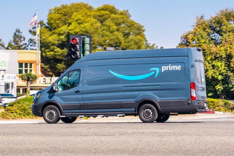 Amazon van making deliveries