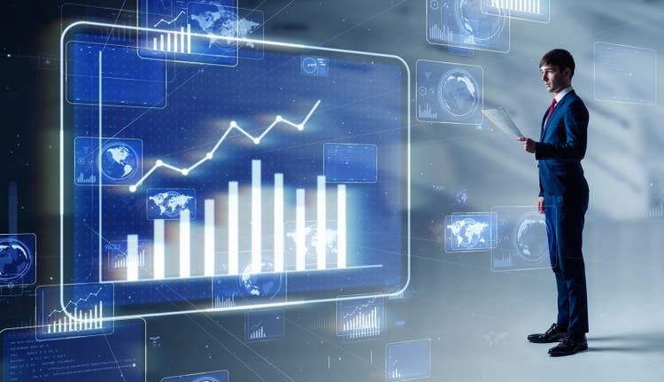 Businessman looking at a chart. Financial planner. FIntech.