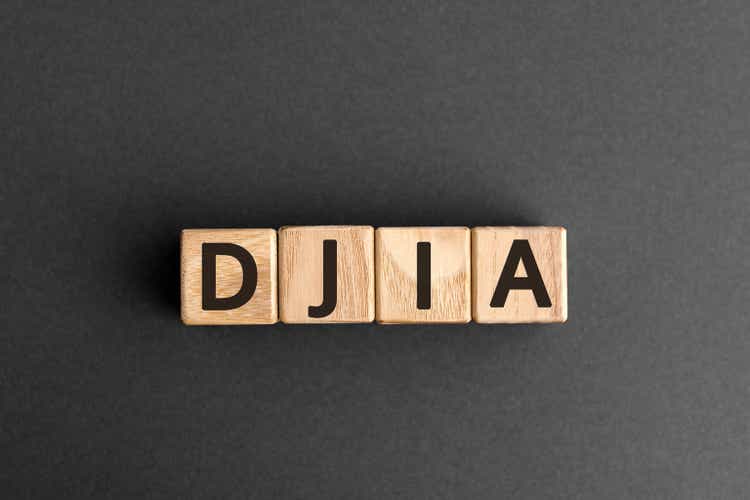 DJIA - acronym from wooden blocks with letters