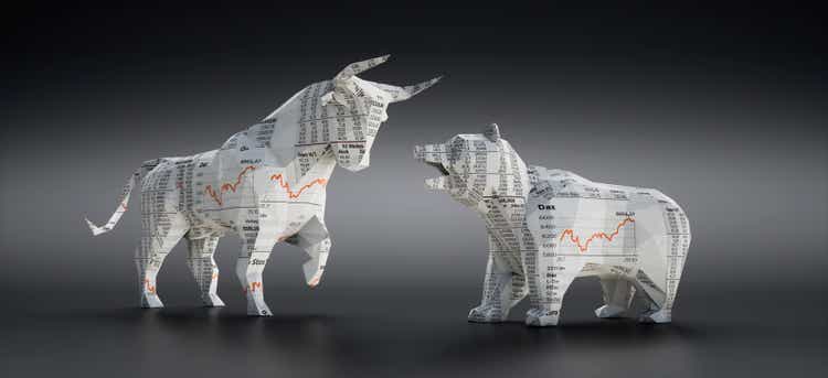 Bull and Bear made of Financial Newspaper