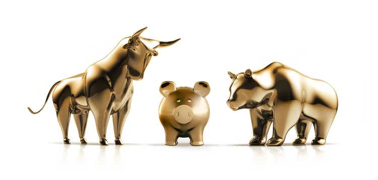 Golden Bull and Bear with Piggy bank