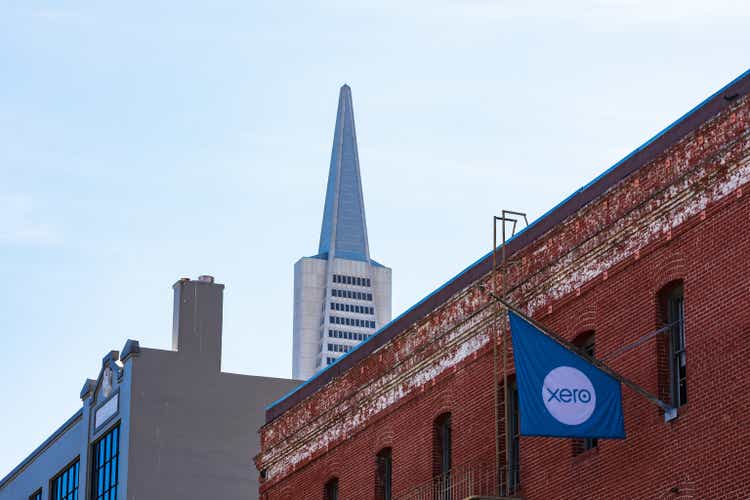 Xero sign on Silicon Valley office of New Zealand technology company. Xero offers a accounting software platform for small and medium-sized businesses