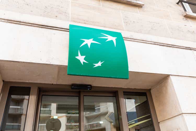 BNP Paribas bank sign at the entrance to the department