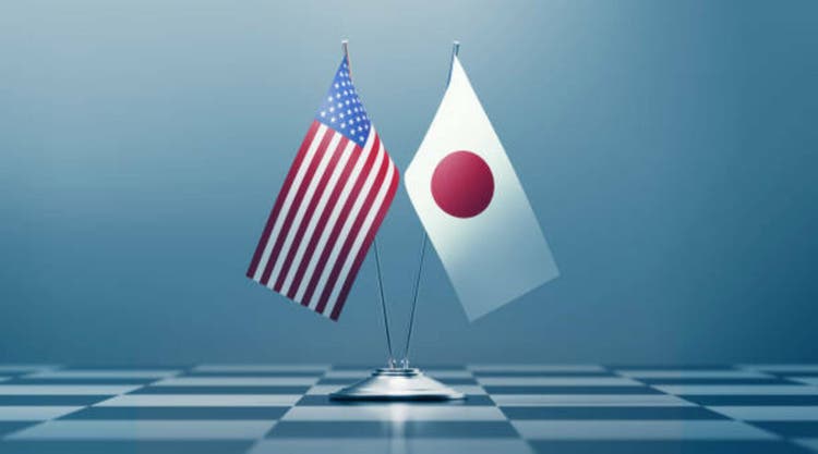 American and Japanese Flag Pair on A Chess Board