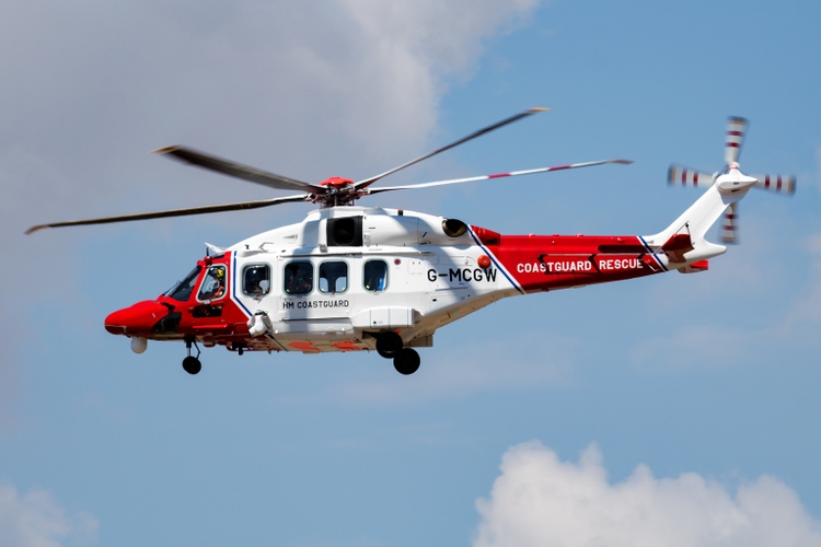 HM Coastguard AgustaWestland AW-189 G-MCGW search and rescue helicopter arrival and landing for RIAT Royal International Air Tattoo 2018 airshow