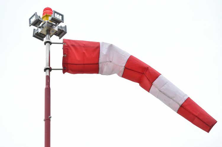 A wind gauge, or anemometer, shot against outcast sky in a windy day