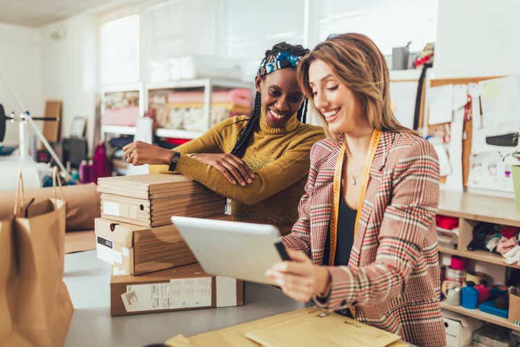 Sales Online. Working women at their store.