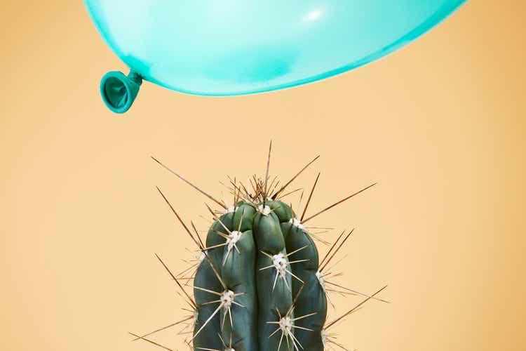 A balloon flying too close to cactus