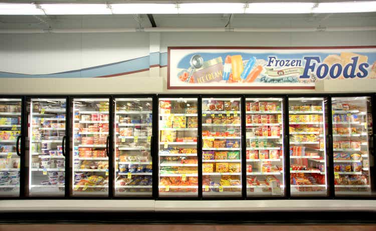 Frozen food department of grocery store.