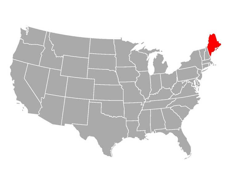 Kaart van Maine in USA