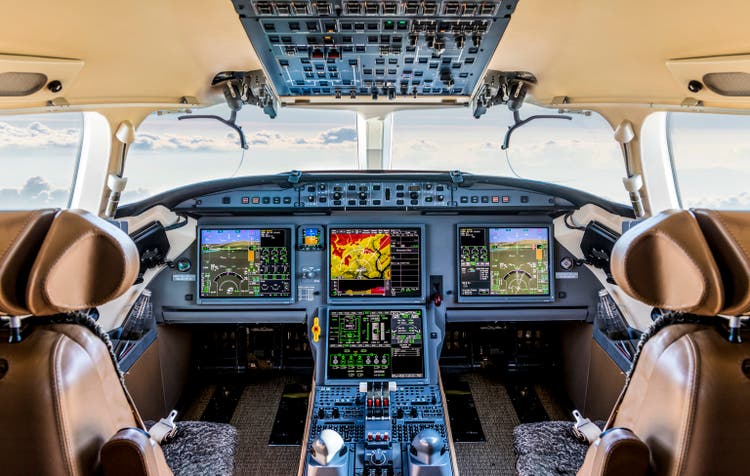 Cockpit of a modern private jet airplane