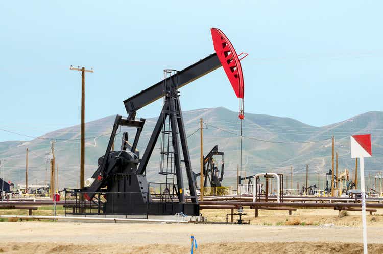 pumpjack pumping oil at the Midway-Sunset Oil Field, California