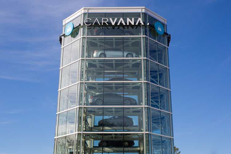 Gaithersburg, Maryland, USA - Jan, 15, 2020: Carvana Vending Machine & Pickup Center may change the way to buy used cars