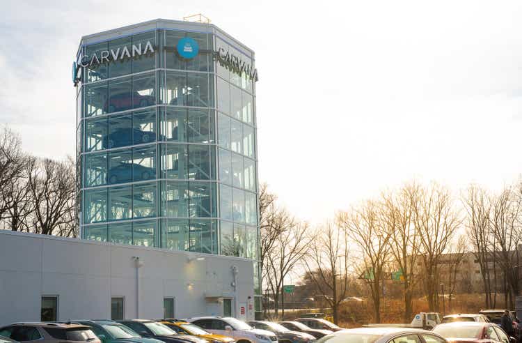 Gaithersburg, Maryland, USA - Jan, 15, 2020: Carvana Vending Machine & Pickup Center may change the way to buy used cars