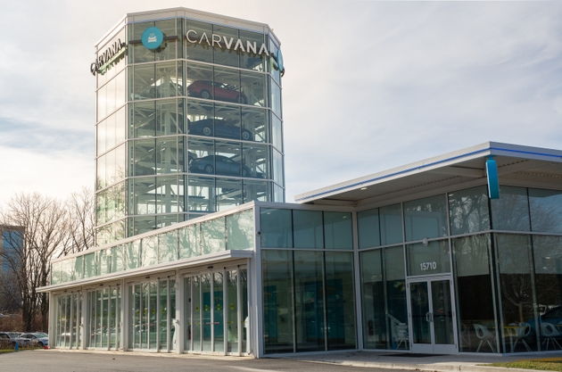 Gaithersburg, Maryland, USA - Jan, 15, 2020: Carvana Vending Machine & Pickup Center may change the way to buy used cars