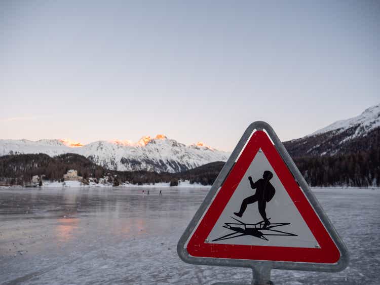 Warning sign on Frozen lake