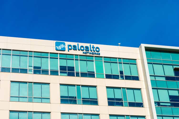 Palo Alto Network headquarters exterior under blue sky. Palo Alto Networks, Inc. is a network and enterprise security