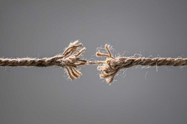 Frayed rope about to break