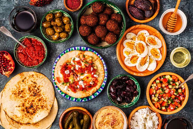 Traditional Israeli and Middle Eastern cuisine - Malavachi with various ingredients