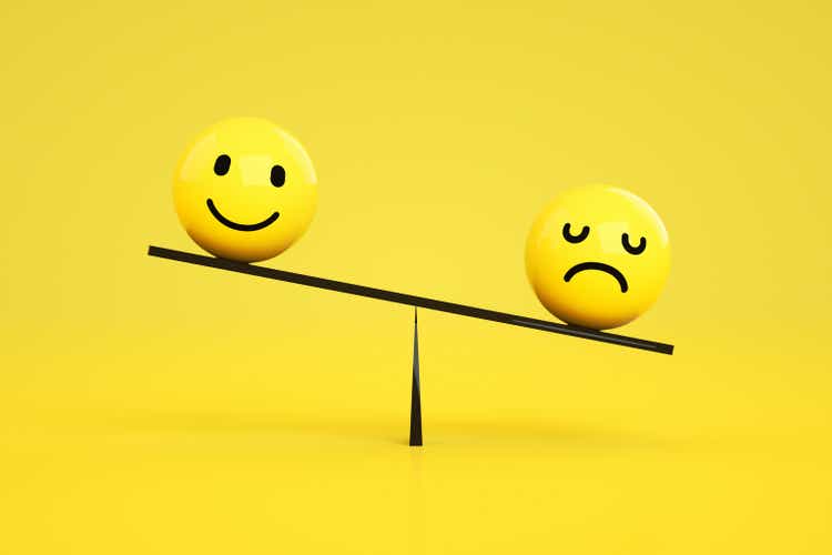 3D Emoji with Smiley and Sad Face on Balance Board, Seesaw Scale