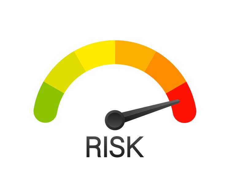 Risk icon on speedometer. High risk meter. Vector stock illustration.