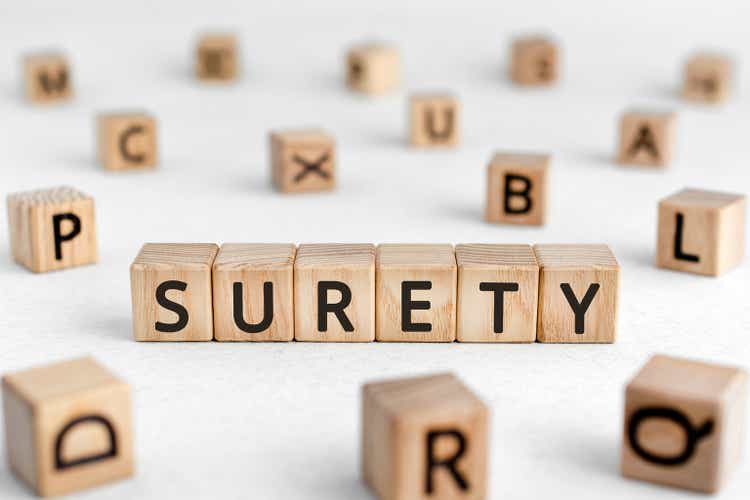 Surety - words from wooden blocks with letters