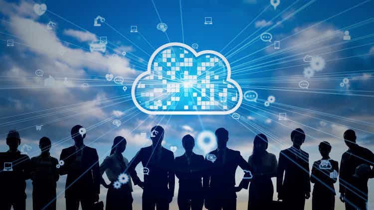 Cloud computing concept. Communication network. Human resources.