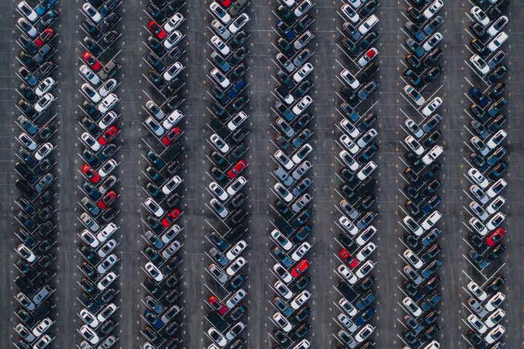 Aerial image of new cars for sale, United States of America