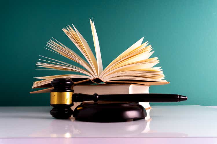 gavel hammer and stacking book with law concept.