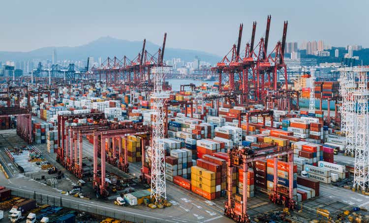 Container ship terminal in Hong Kong, China