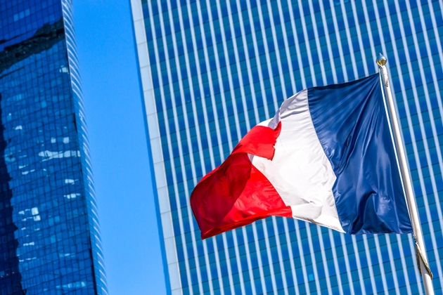 Half-masted French flag symbolically depicting economic decline or crisis