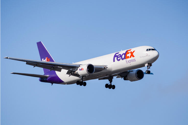 FedEx Express aircraft preparing for landing